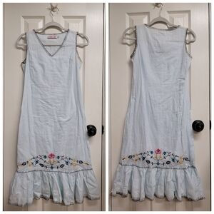 Embroidered Sleeveless Dress with Floral Hem